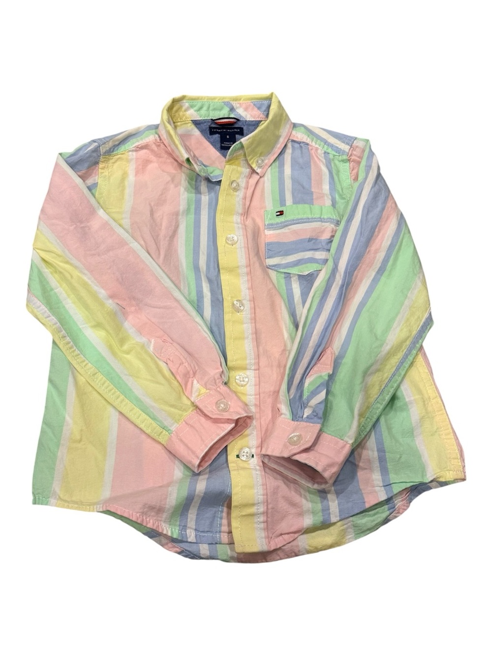 Tommy Hilfiger Boys Button Down Shirt Cotton Stripe Logo Size 6